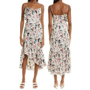NEW Cinq a Sept Luka Floral Silk Slip Dress Strappy Ruffle Asymmetrical Coquette